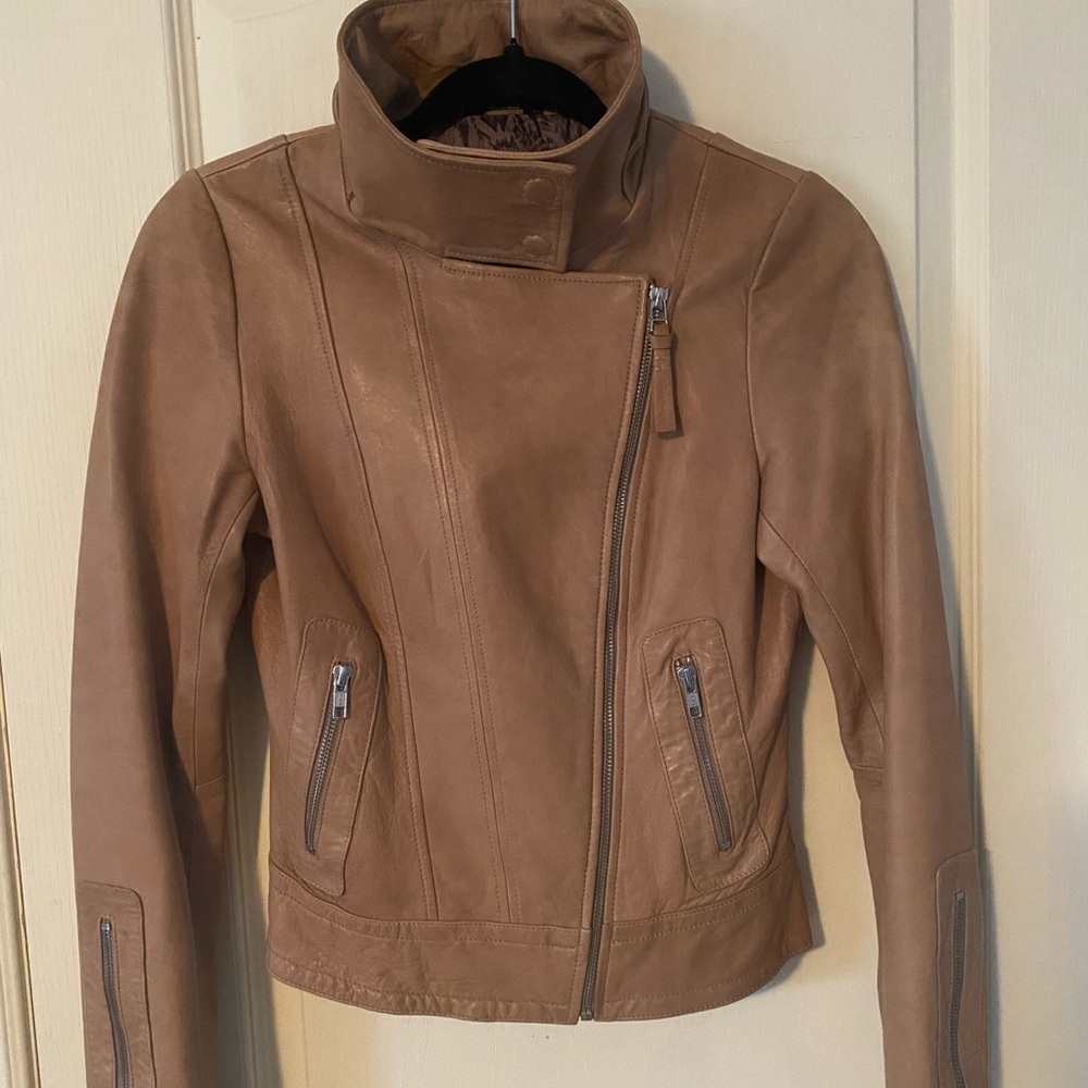 Mackage Kenya Tan Leather Moto Jacket